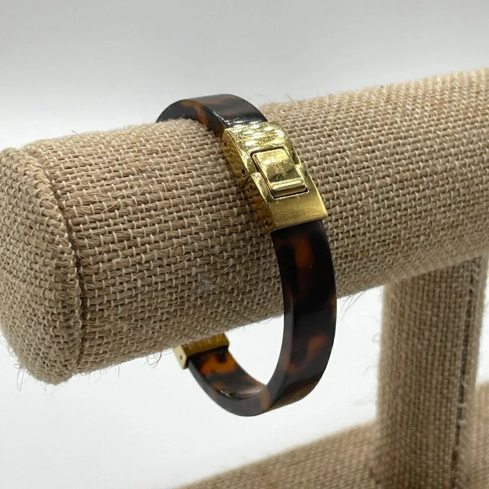 Michael Kors Simulated Tortoise Gold Tone Push Lock Bangle Bracelet 6